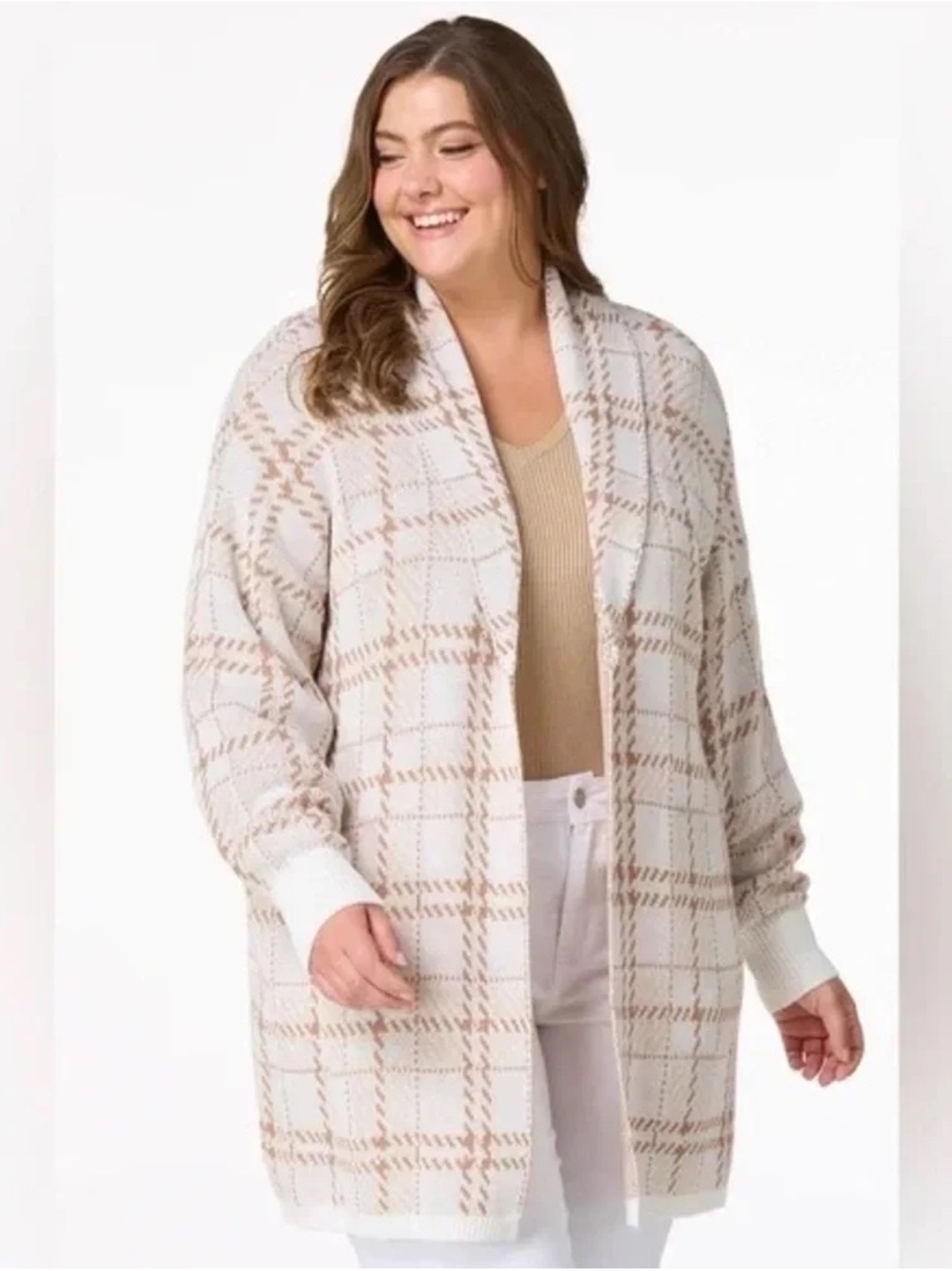 Cato | PLUS SIZE CARAMEL CREAM CHECK CARDIGAN SWEATER 18/20